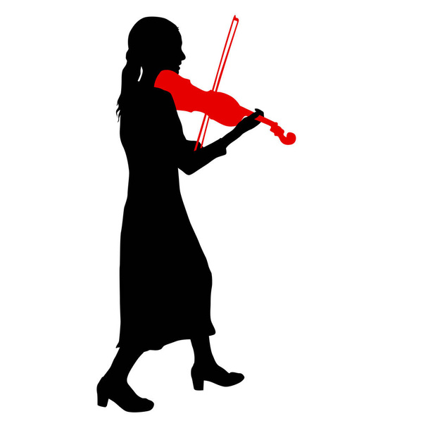 Silhouettes a musician violinist playing the violinon a white background - Vector, Image