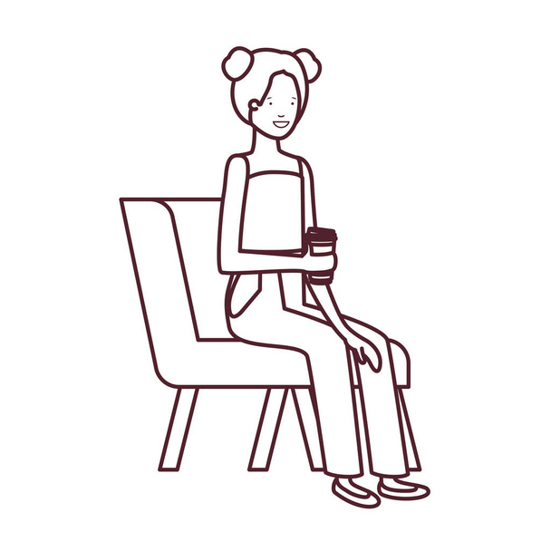 容器のプラスチックコーヒーと椅子に座っている女性のシルエット - ベクター画像