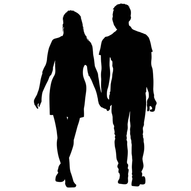 Párok férfi és nő sziluettek fehér alapon - Vektor, kép