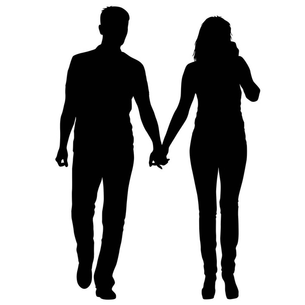 Párok férfi és nő sziluettek fehér alapon - Vektor, kép