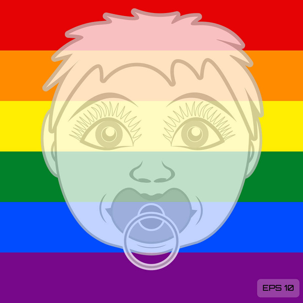 Un bambino della famiglia LGBT. Testa del bambino sullo sfondo dei colori della bandiera arcobaleno
 - Vettoriali, immagini
