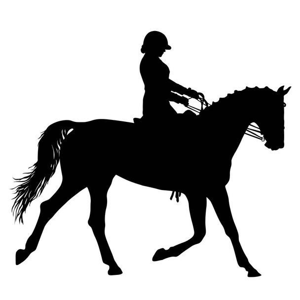 The black silhouette of horse and jockey - Vector, Image