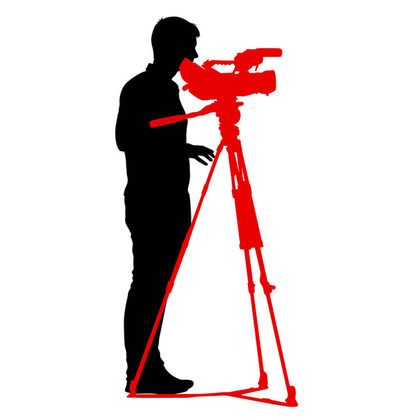 ビデオカメラ付きのカメラマン。白い背景のシルエット - ベクター画像