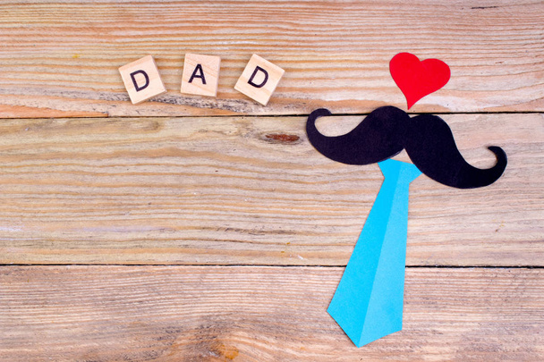 Happy Fathers day on wooden background. symbols of love, father, man. happy Valentines day background. copy space for inscription. - Fotografie, Obrázek