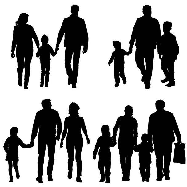 Die Silhouette einer glücklichen Familie auf weißem Hintergrund. Vektorillustration. - Vektor, Bild