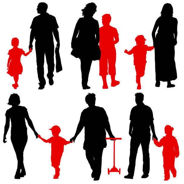 schwarze Silhouetten Familie auf weißem Hintergrund. Vektorillustration - Vektor, Bild