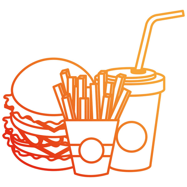 soda ve patates kızartması ile lezzetli burger - Vektör, Görsel