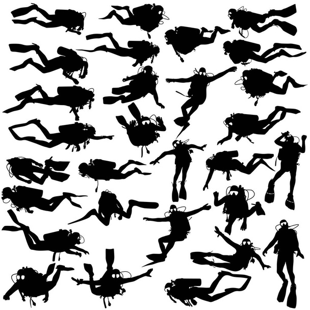 Set black silhouette scuba divers. Vector illustration - Vector, Image