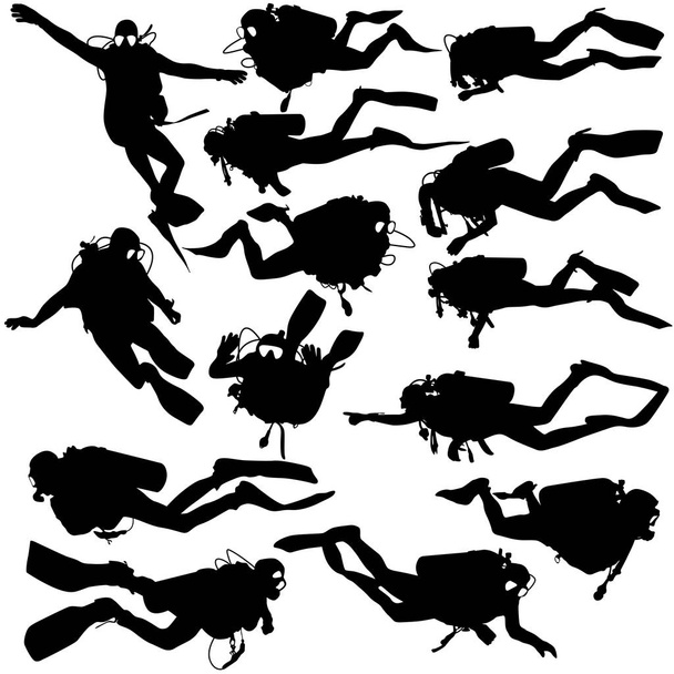 Set nero silhouette subacquei. Illustrazione vettoriale
 - Vettoriali, immagini