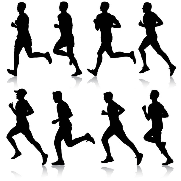 Set of silhouettes. Runners on sprint, men. vector illustration - Vector, Image
