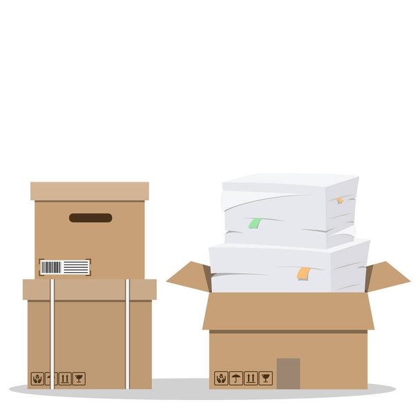 Stapel papier in kartonnen dozen. kantoorbenodigdheden. Opslag. Vector illustratie - Vector, afbeelding
