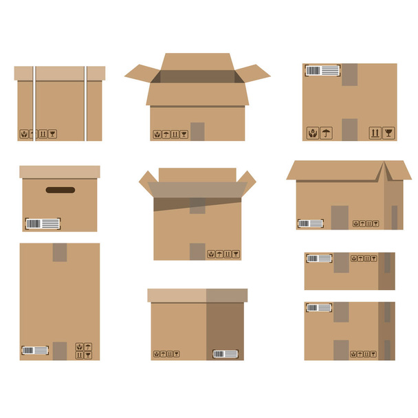 Boîtes en carton serties de signes fragiles et de ruban adhésif. illustration vectorielle
 - Vecteur, image