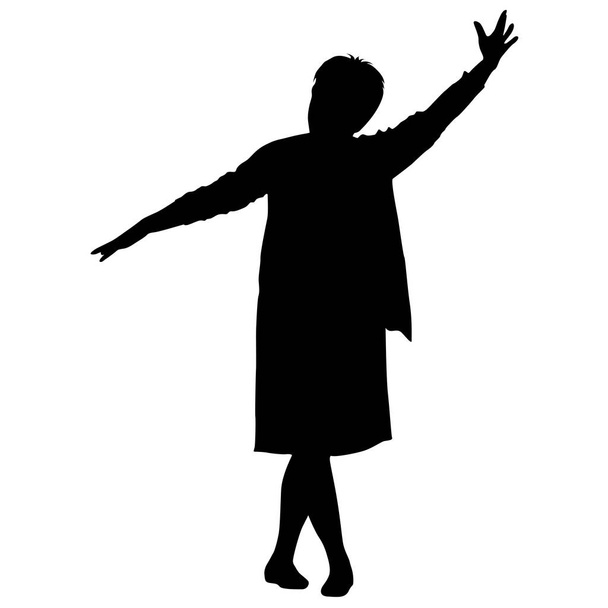 手を上げた黒いシルエットの女性。ベクトルイラスト - ベクター画像