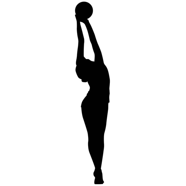 シルエットの女の子の体操ボールと。ベクターイラスト - ベクター画像