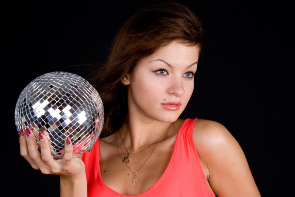 Girl with discoball - Zdjęcie, obraz