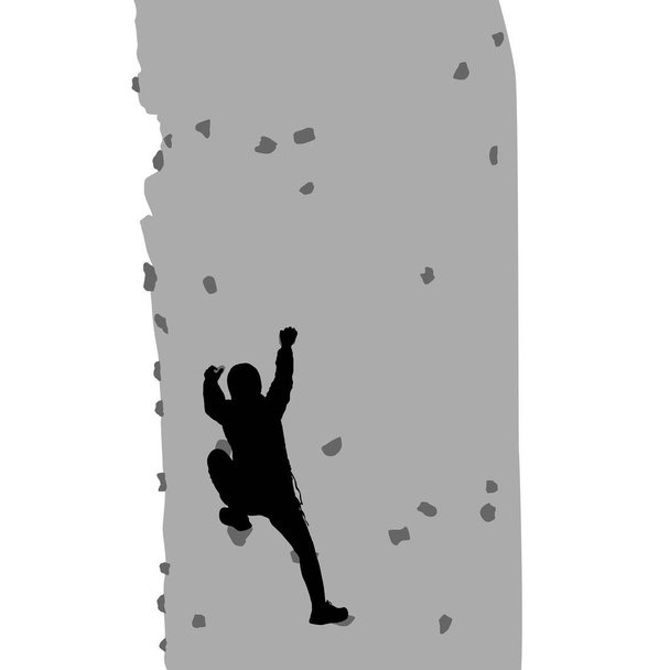 Musta siluetti kalliokiipeilijä valkoisella taustalla
. - Vektori, kuva