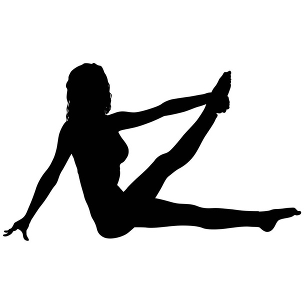 Silhouette girl on yoga class in pose on a white background - Vector, Image