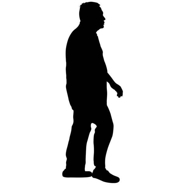 schwarzer Silhouette stehender Mann, Menschen auf weißem Hintergrund - Vektor, Bild