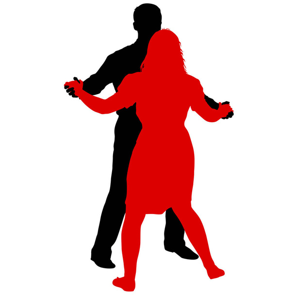 Siluetas negras bailando hombre y mujer sobre fondo blanco
 - Vector, Imagen