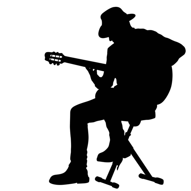 Silueta músico toca la guitarra sobre un fondo blanco
 - Vector, imagen