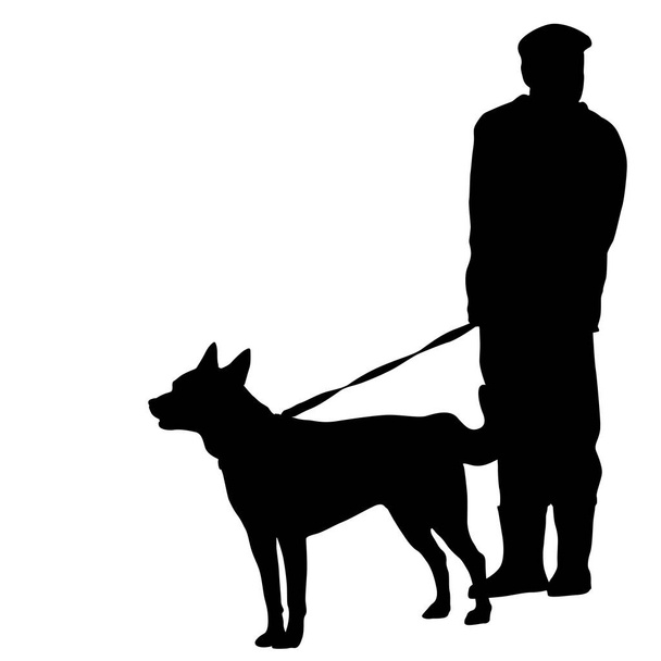 Silhouette of man and dog on a white background - Vector, Image