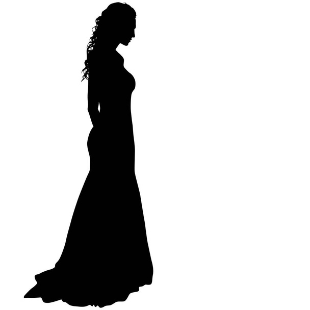 Black silhouette of a beautiful girl on a white background - Vector, Image