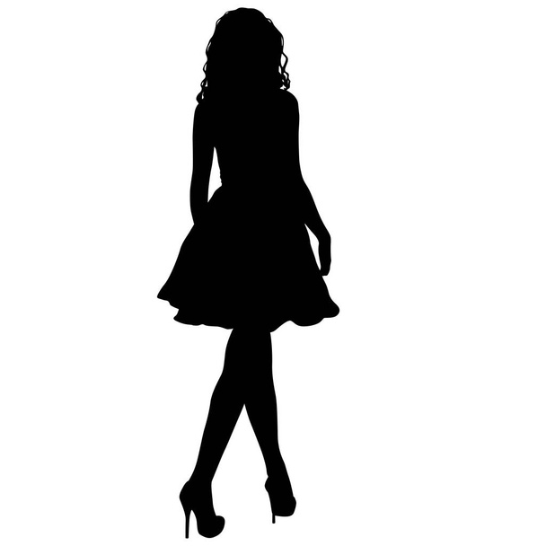 Black silhouette of a beautiful girl on a white background - Vector, Image
