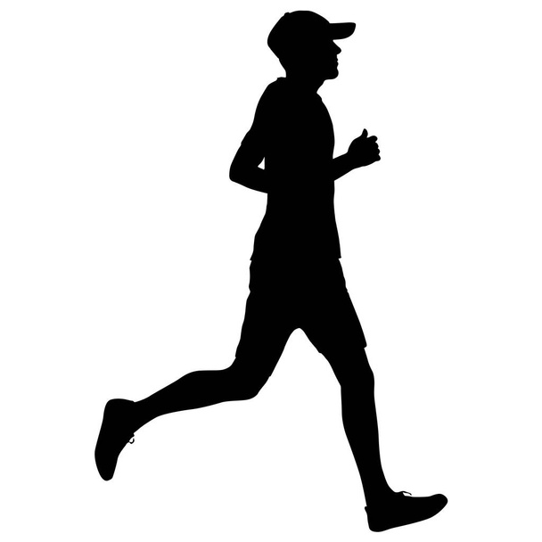Fekete sziluettek Runners sprint férfiak fehér háttér - Vektor, kép