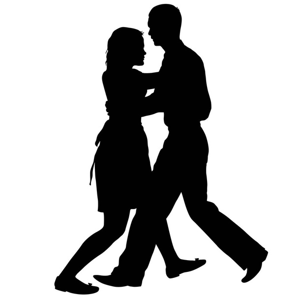Black silhouettes dancing man and woman on white background - Vector, Image