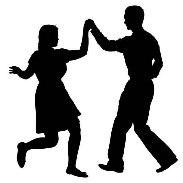 Siluetas negras bailando hombre y mujer sobre fondo blanco
 - Vector, Imagen