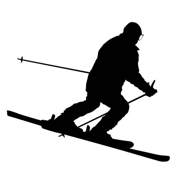 Esqui de montanha acelerando para baixo declive silhueta esporte
 - Vetor, Imagem