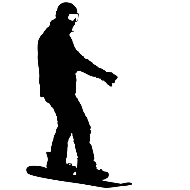 Siluetas negras snowboarders sobre fondo blanco ilustración
 - Vector, imagen