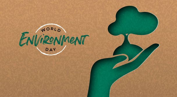 Journée de l'environnement bannière de découpe main avec arbre
 - Vecteur, image