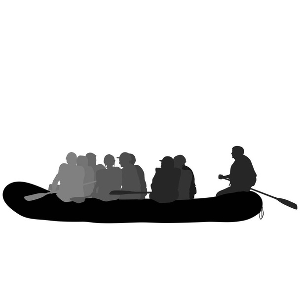 Silhouette descent on a river water rafters on a white background - Vector, Image