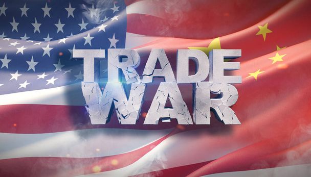 США і Китай відносини торгової війни концепцію. 3D ілюстрація. - Фото, зображення