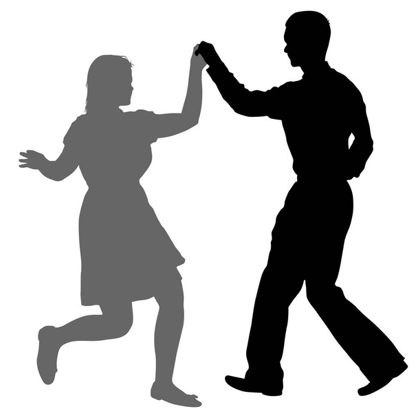 Черные силуэты танцующие мужчина и женщина на белом фоне
 - Вектор,изображение