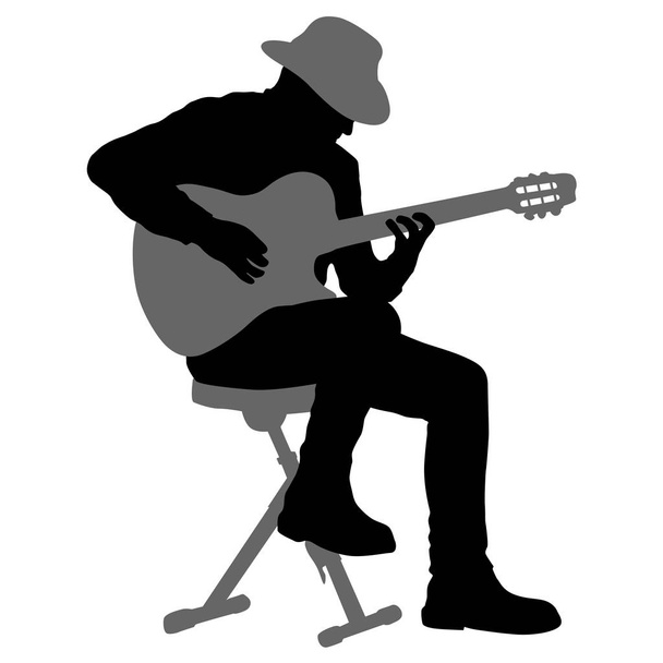 Silhouette musician plays the guitar on a white background - Vector, Image