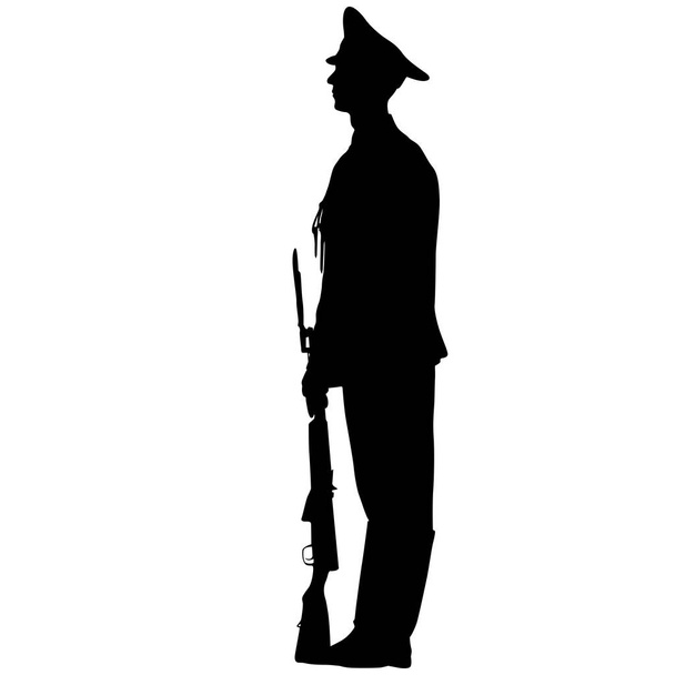 Soldato dalla silhouette nera è in piedi con le braccia sulla parata
 - Vettoriali, immagini