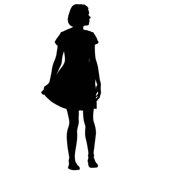 Silhouette noire femme debout, personnes sur fond blanc
 - Vecteur, image