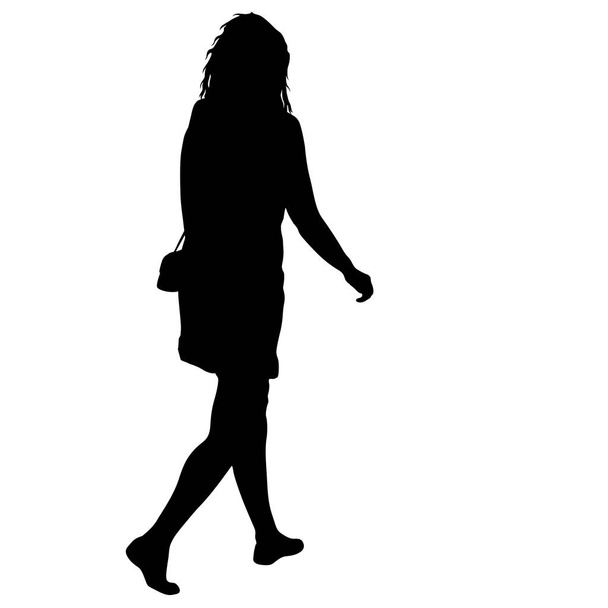 Black silhouette woman standing, people on white background - Vector, Image