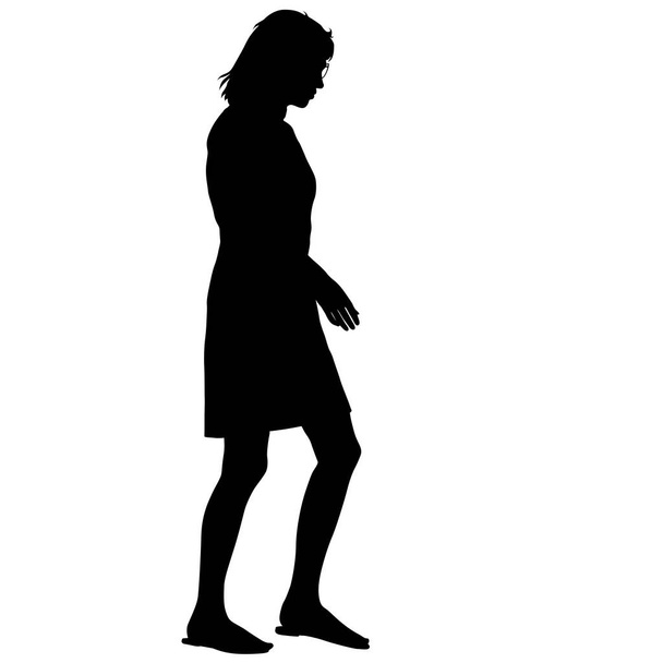 Černá silueta ženy stojící, lidé na bílém pozadí - Vektor, obrázek