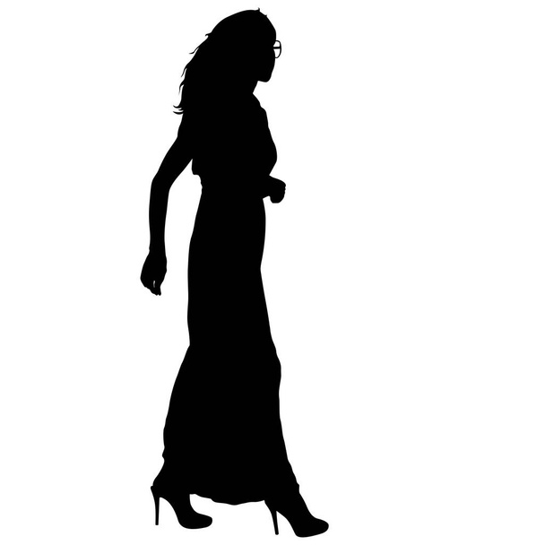 schwarze Silhouette Frau stehend, Menschen auf weißem Hintergrund - Vektor, Bild