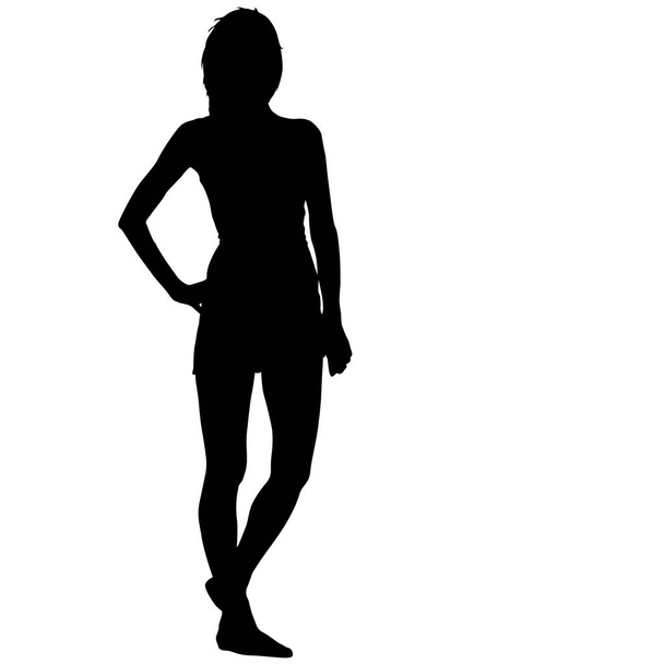 黒いシルエットの女が立って、白い背景の上の人々 - ベクター画像