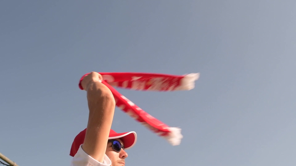 Polish Soccer Fan with National Flag of Poland - Záběry, video