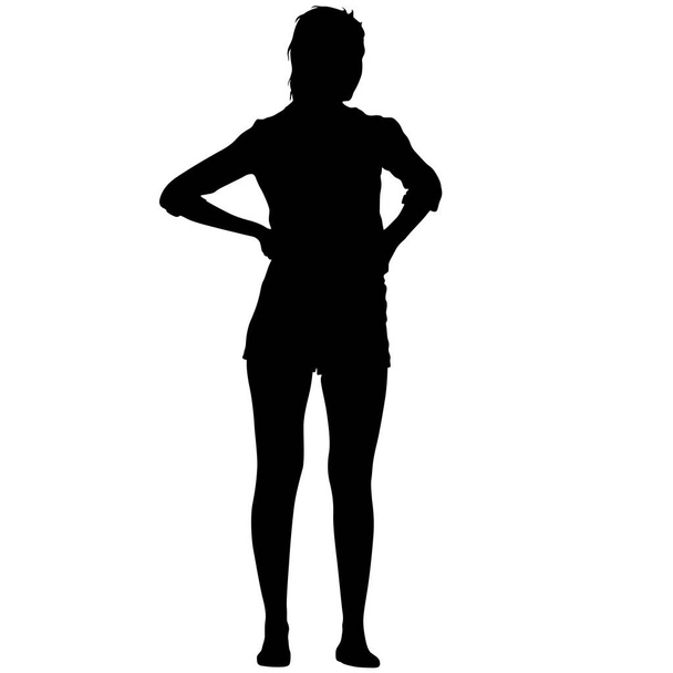 Black silhouette woman standing, people on white background - Vector, Image