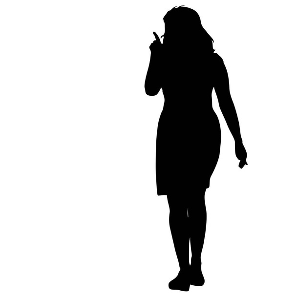 Silueta negra mujer de pie, gente sobre fondo blanco
 - Vector, Imagen