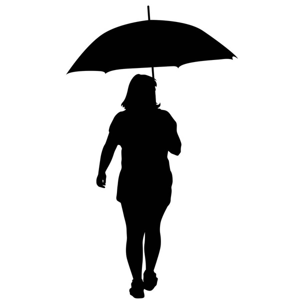 Silhuetas pretas de mulheres sob o guarda-chuva
 - Vetor, Imagem