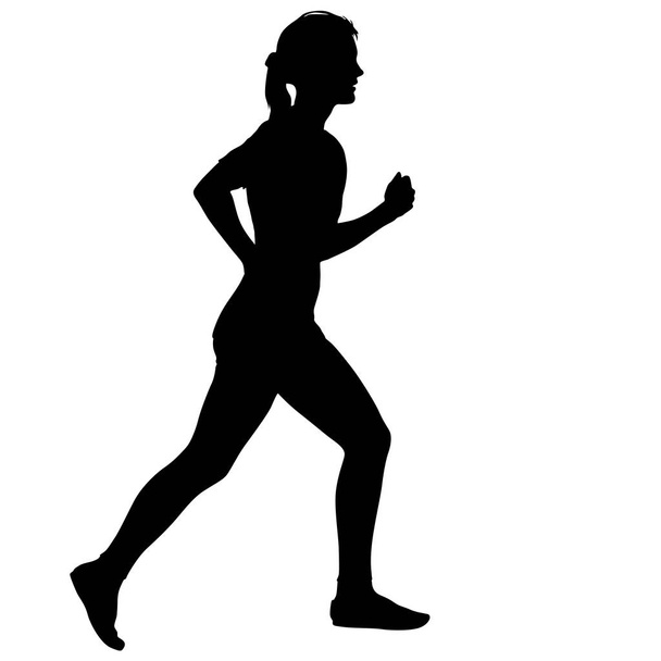 Schwarze Silhouetten Läufer sprinten Frauen auf weißem Hintergrund - Vektor, Bild