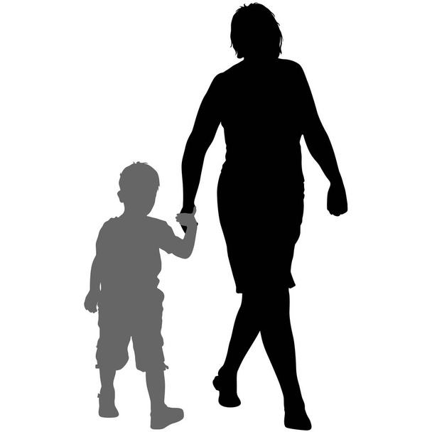 Silhouette of happy family on a white background. Vector illustration. - Vector, Image