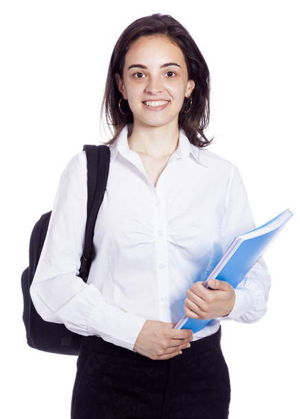 Smiling female student looking at camera, isolated on white - Photo, Image